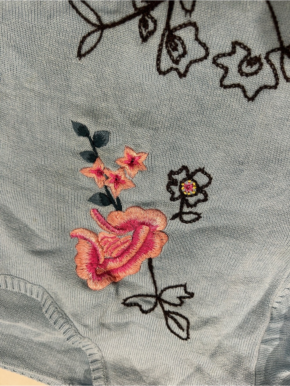 Nine & Company Light Blue Floral Embroidered Cardigan Sweater M - Picture 3 of 6